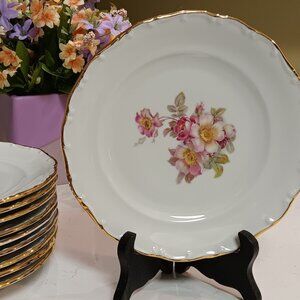 10 Vintage Schumann Bavaria Briar Rose Floral Pattern - 8" Salad / Dessert Plate